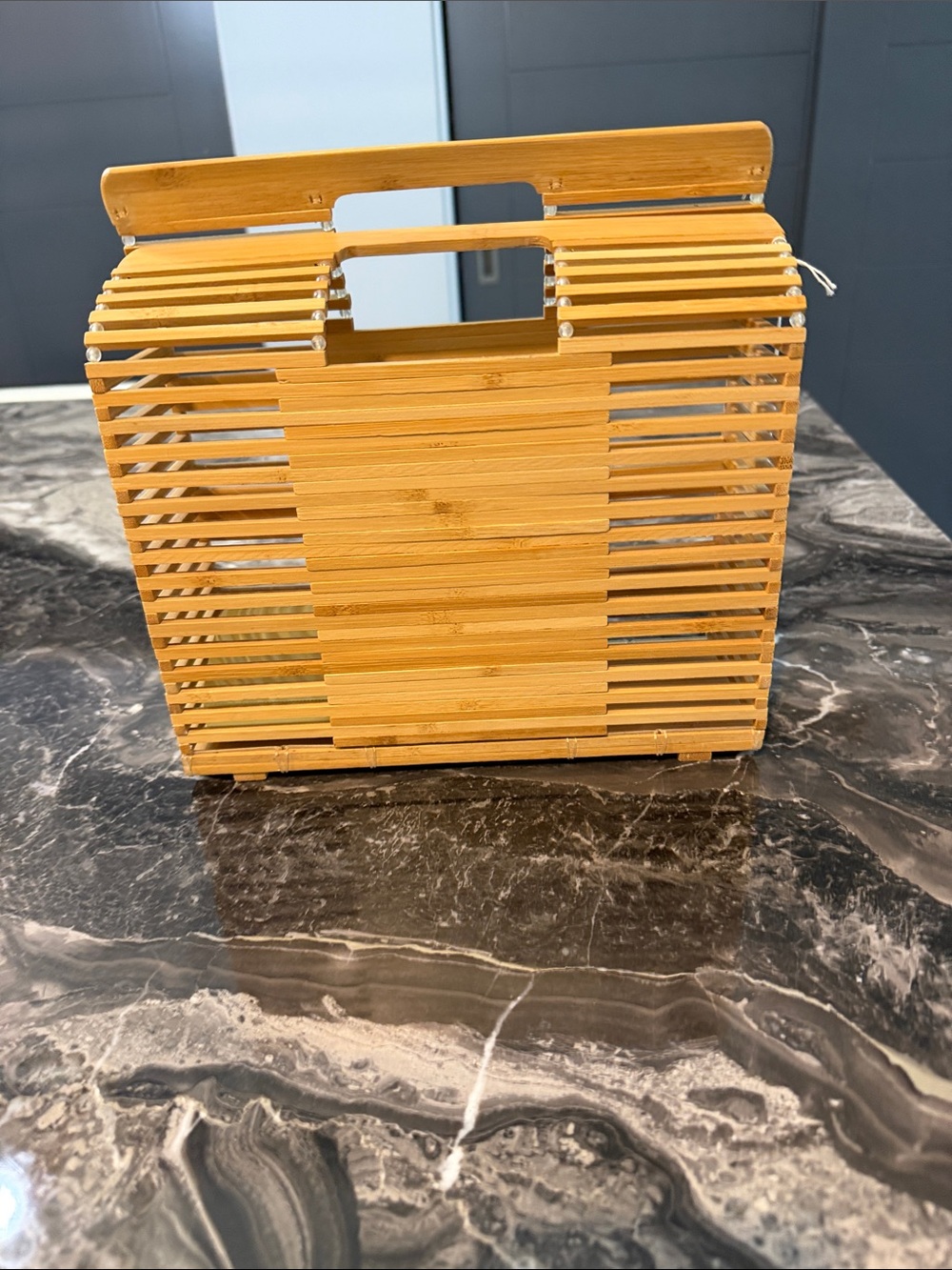 Wood Slatted Tote Bag - Natural Straw Color